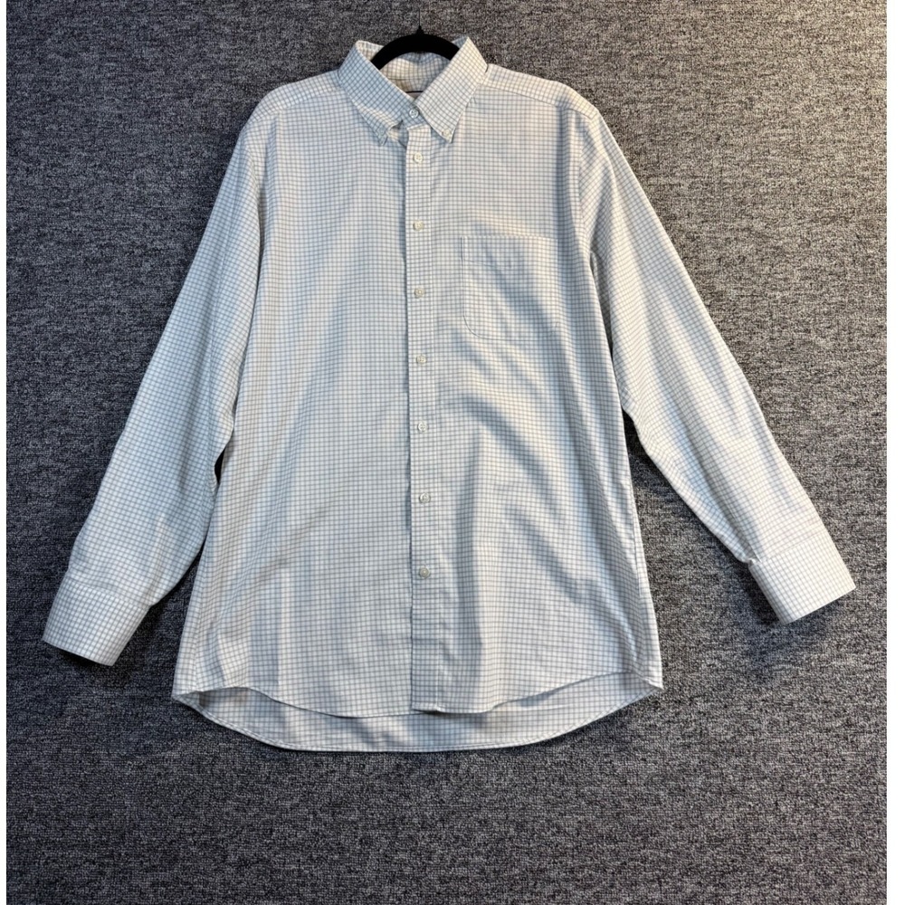 Charles Tyrwhitt Slim Fit Non-Iron Dress Shirt Mens 16.5 35 White Blue Check